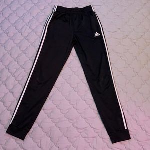 adidas Boys Youth Large (14-16) Black Joggers with White Stripes.
